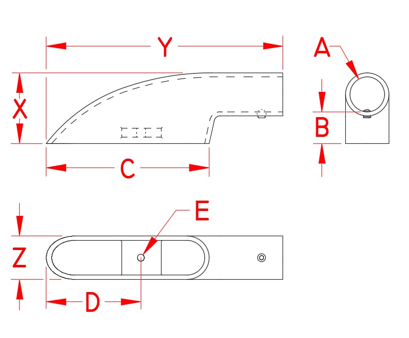 Stainless Steel Bottom Mount, Railing and Bimini, S3675-0900, S3675-0901, Line Drawing